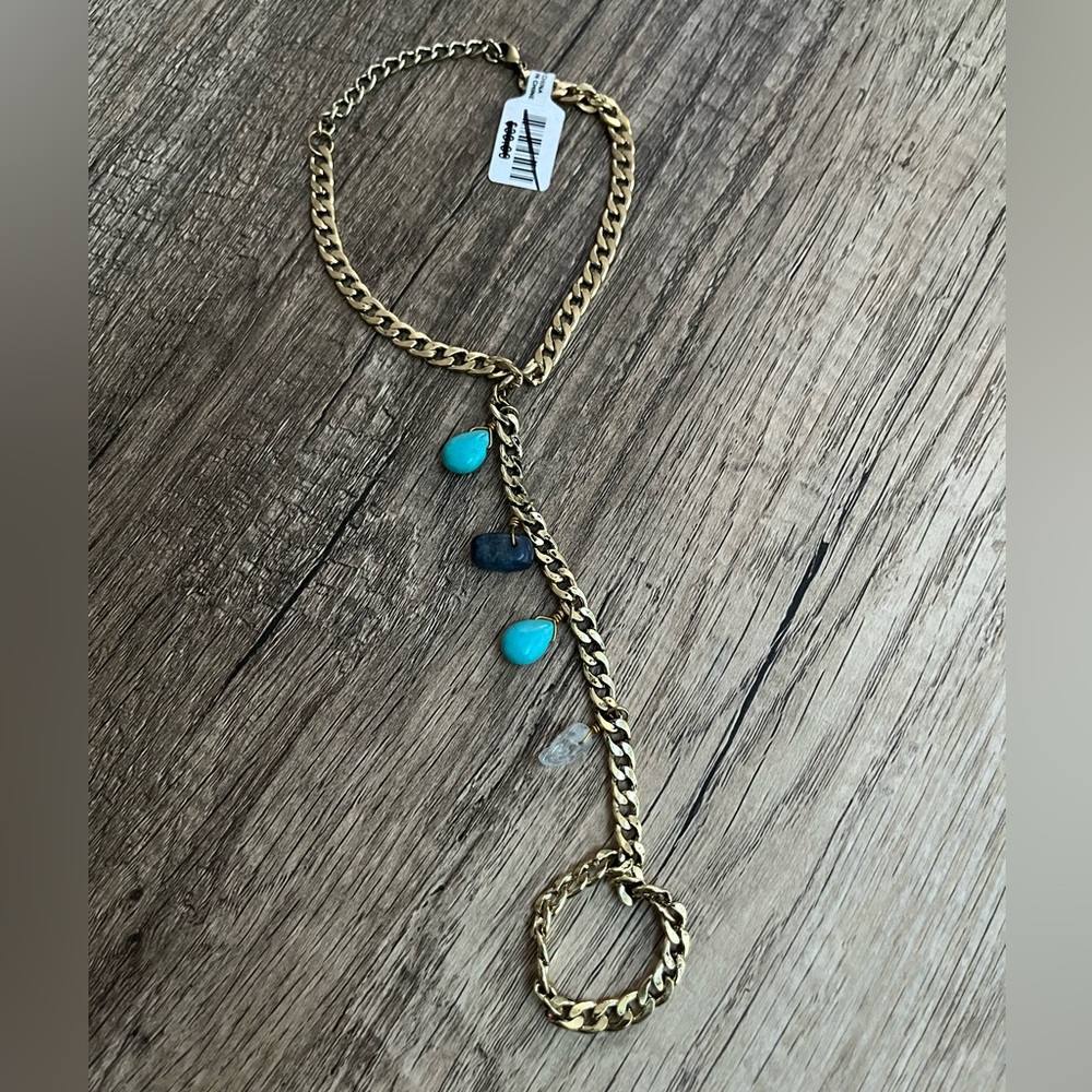 Ankle bracelet to toe ring chain with gemstones
